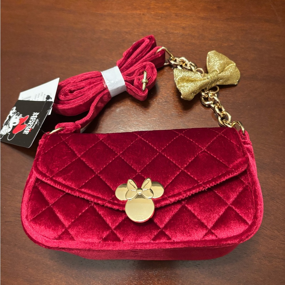 Bioworld Disney Minnie Mouse quilted crossbody burgundy red bag purse NWT